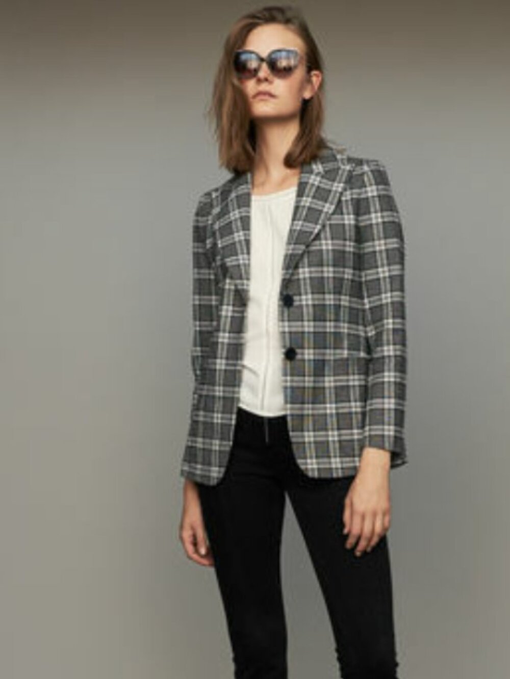 Maje Carreaux Black Check Plaid Wool Blend Lined Jacket Size 38FR or US 4
